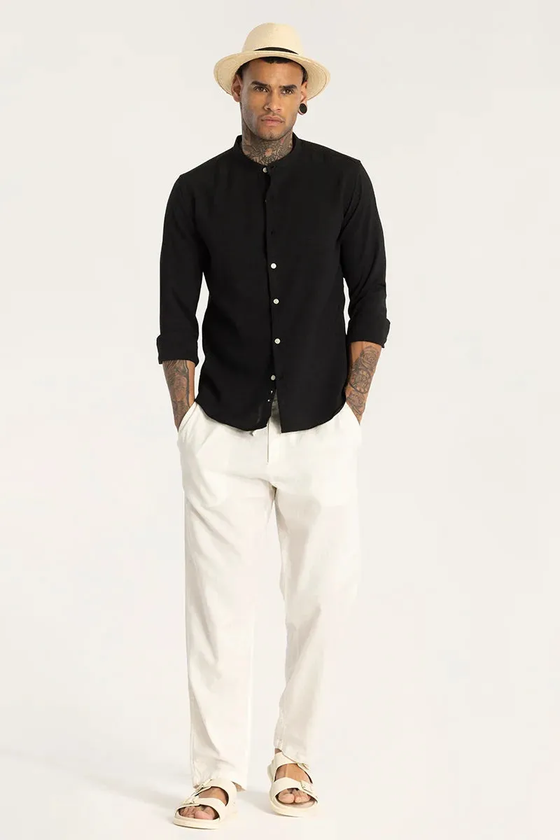 Black Mandarin Linen Shirt