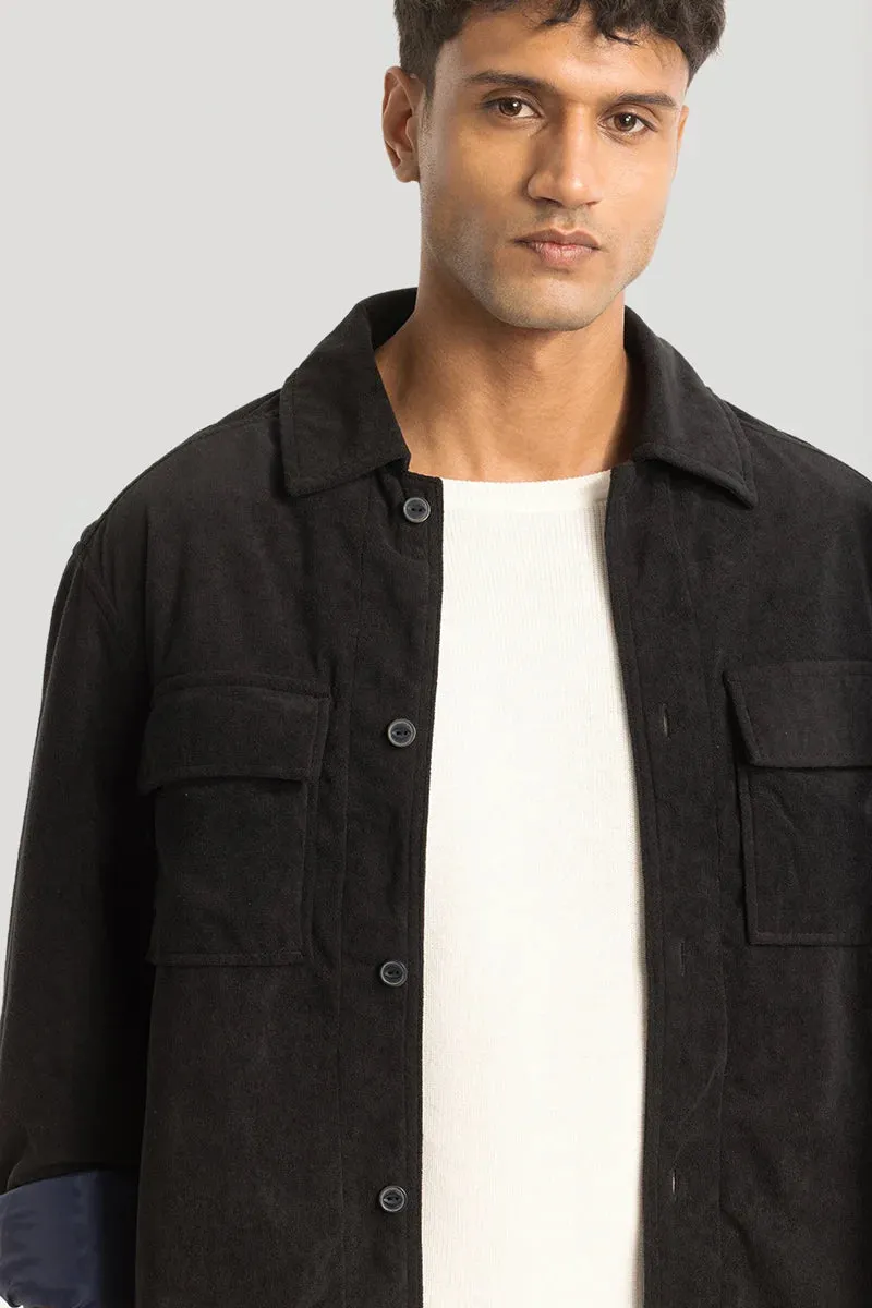 Black Suede Double Pocket Overshirt