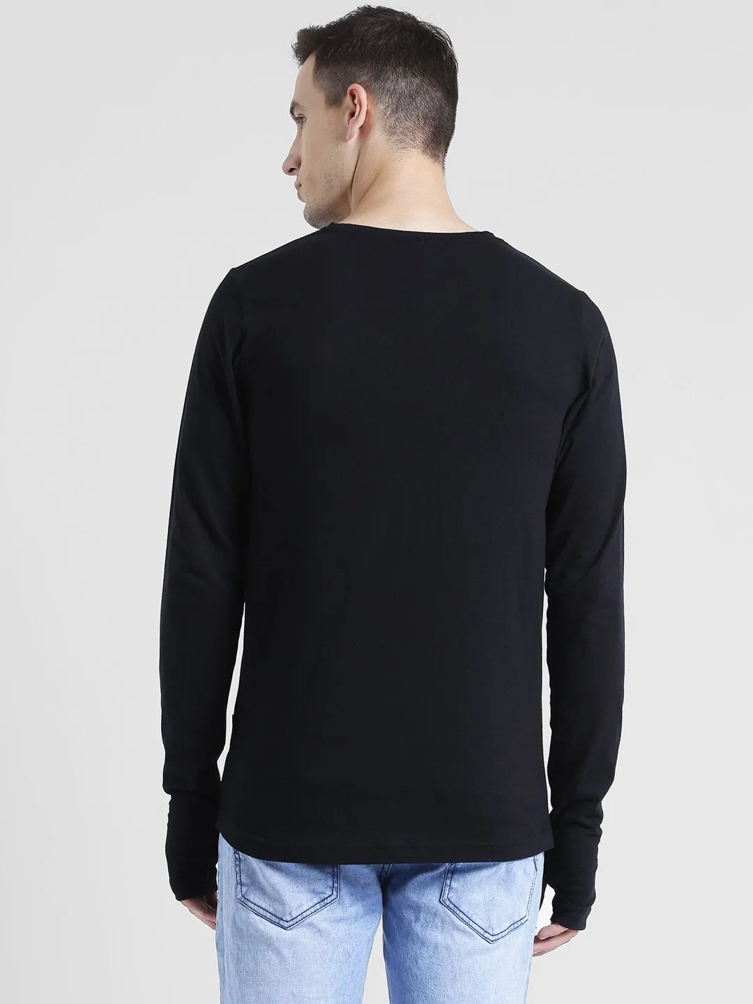 Black Thumbhole Full Sleeve T-Shirt For Men