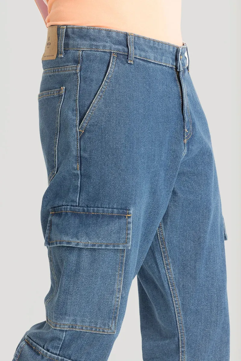 Blue Baggy Fit Cargo Jeans