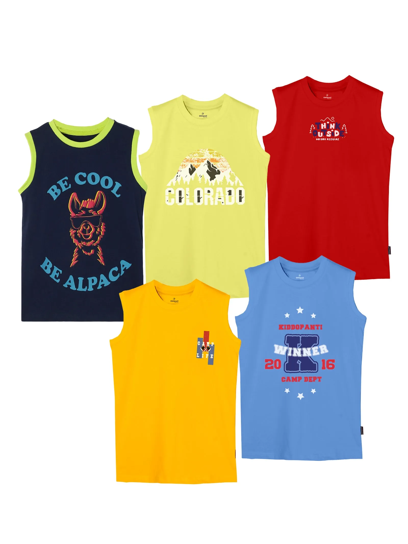 Boys Round Neck Sleeveless Tee Pack of 5