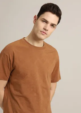 Brown Self Pattern Regular T-Shirt