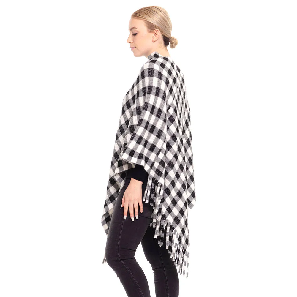 Buffalo Plaid Check Poncho Ruana Wrap Kimono