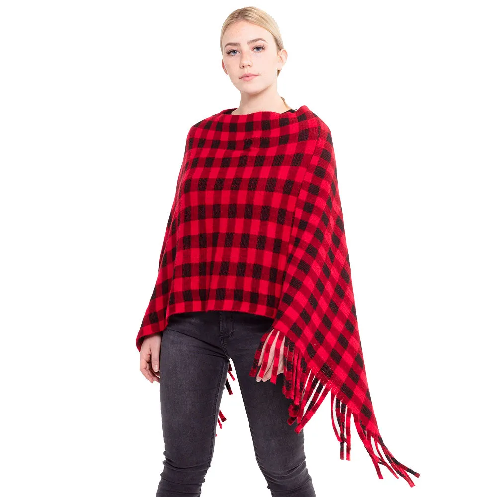 Buffalo Plaid Check Poncho Ruana Wrap Kimono