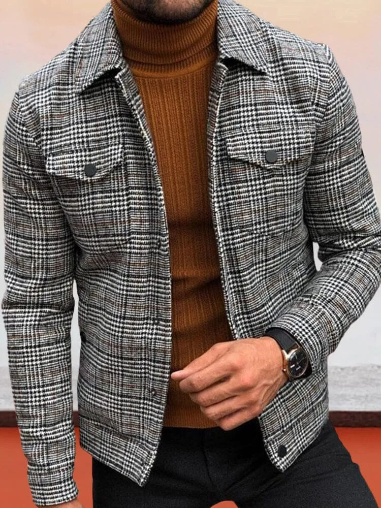 Button Plaid Coat