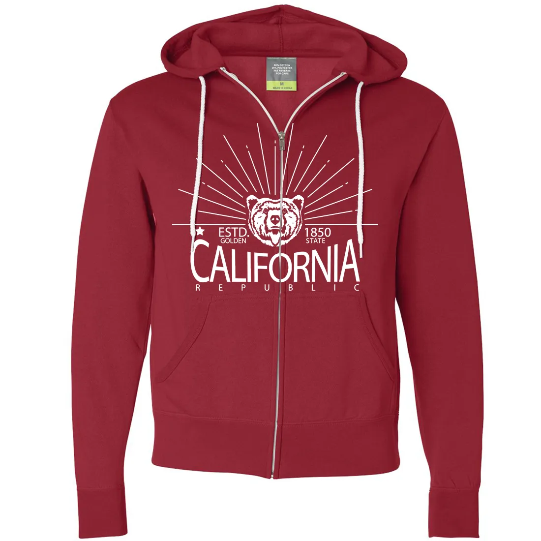 California Golden State White Print Zip-Up Hoodie