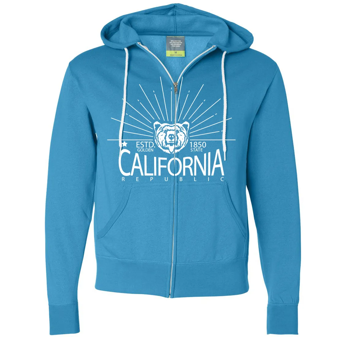 California Golden State White Print Zip-Up Hoodie