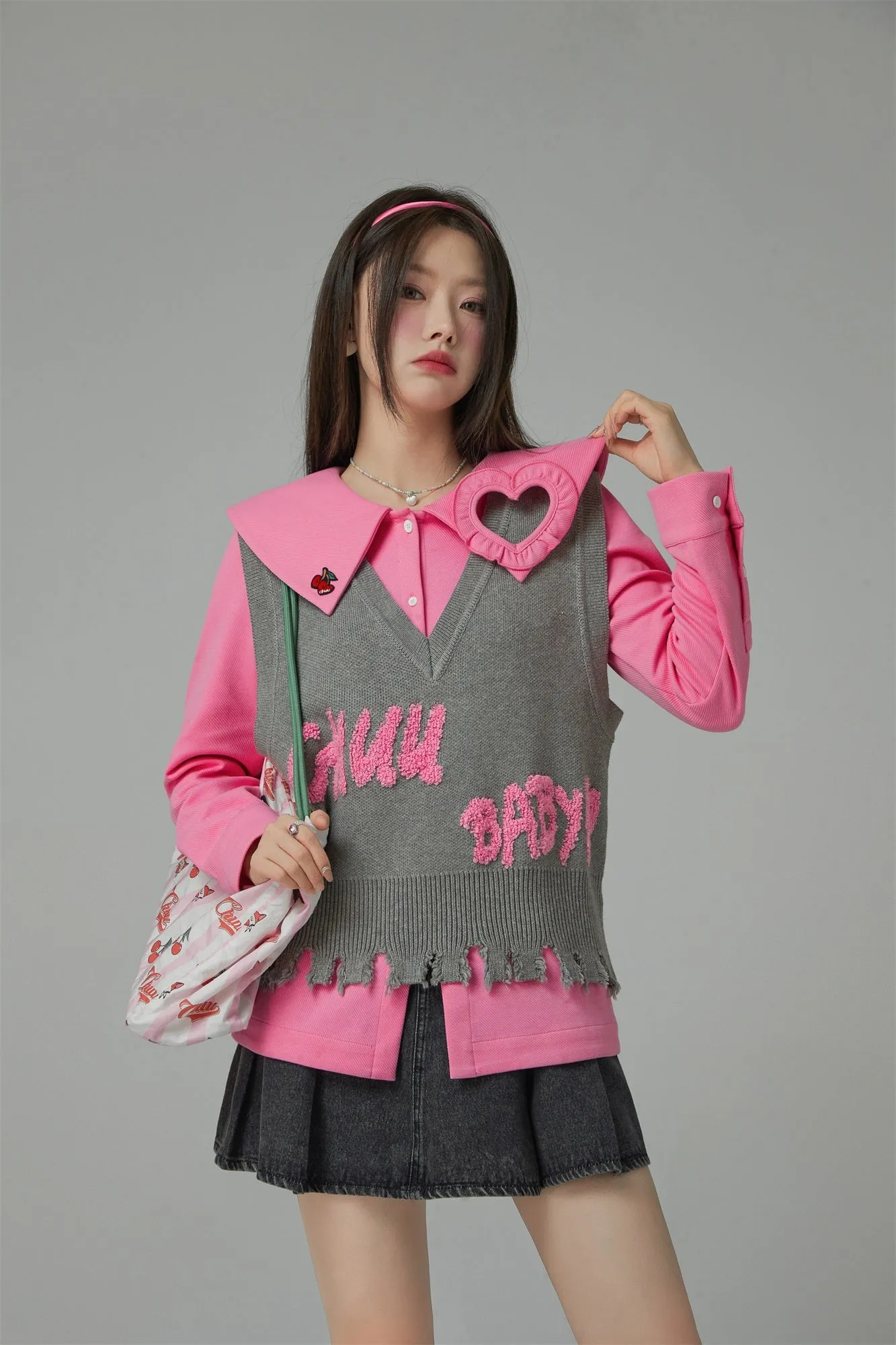 Candy Color Heart Polo Collar Shirt