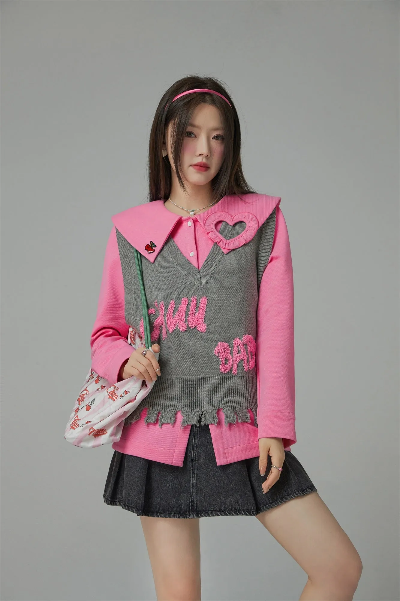 Candy Color Heart Polo Collar Shirt