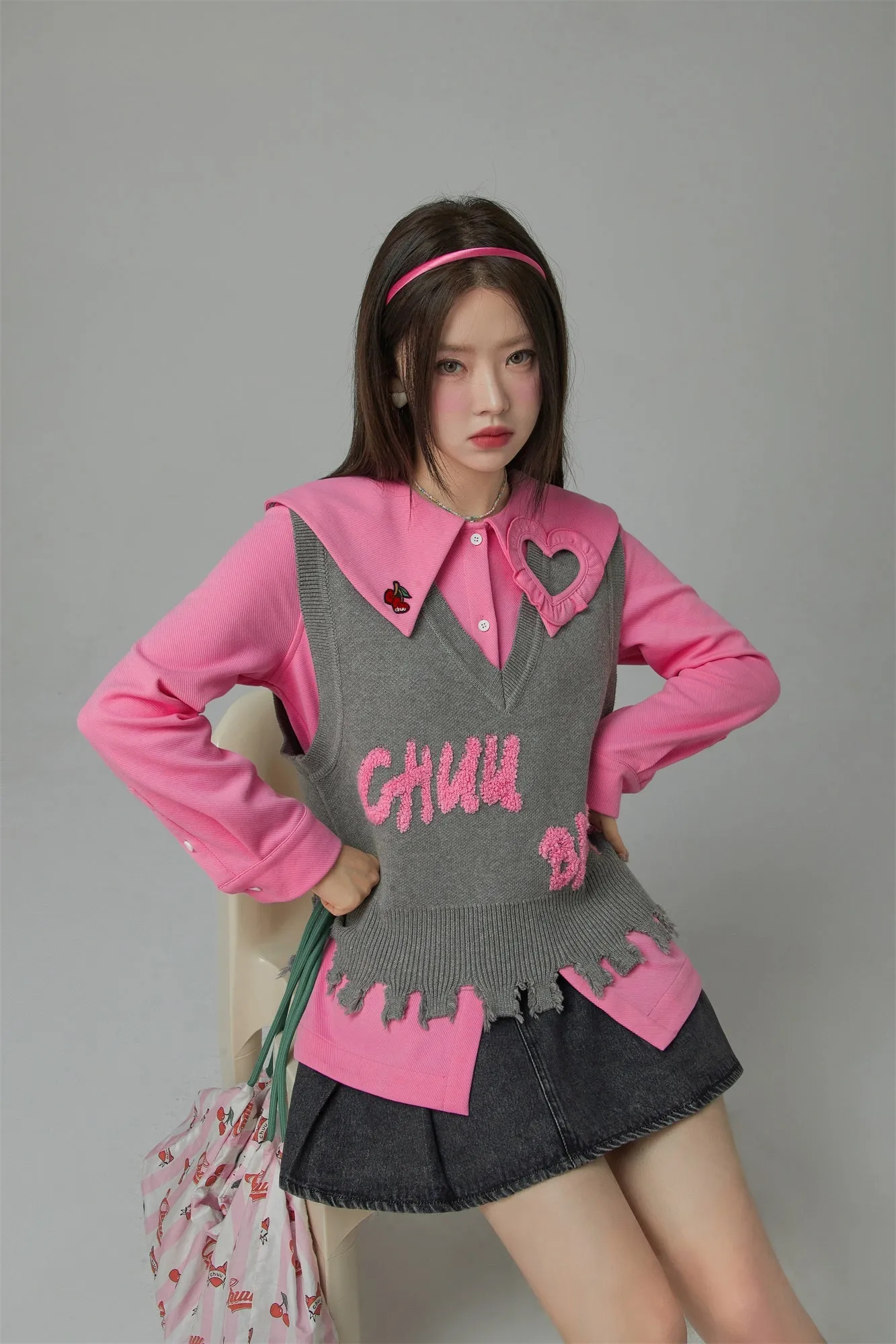 Candy Color Heart Polo Collar Shirt