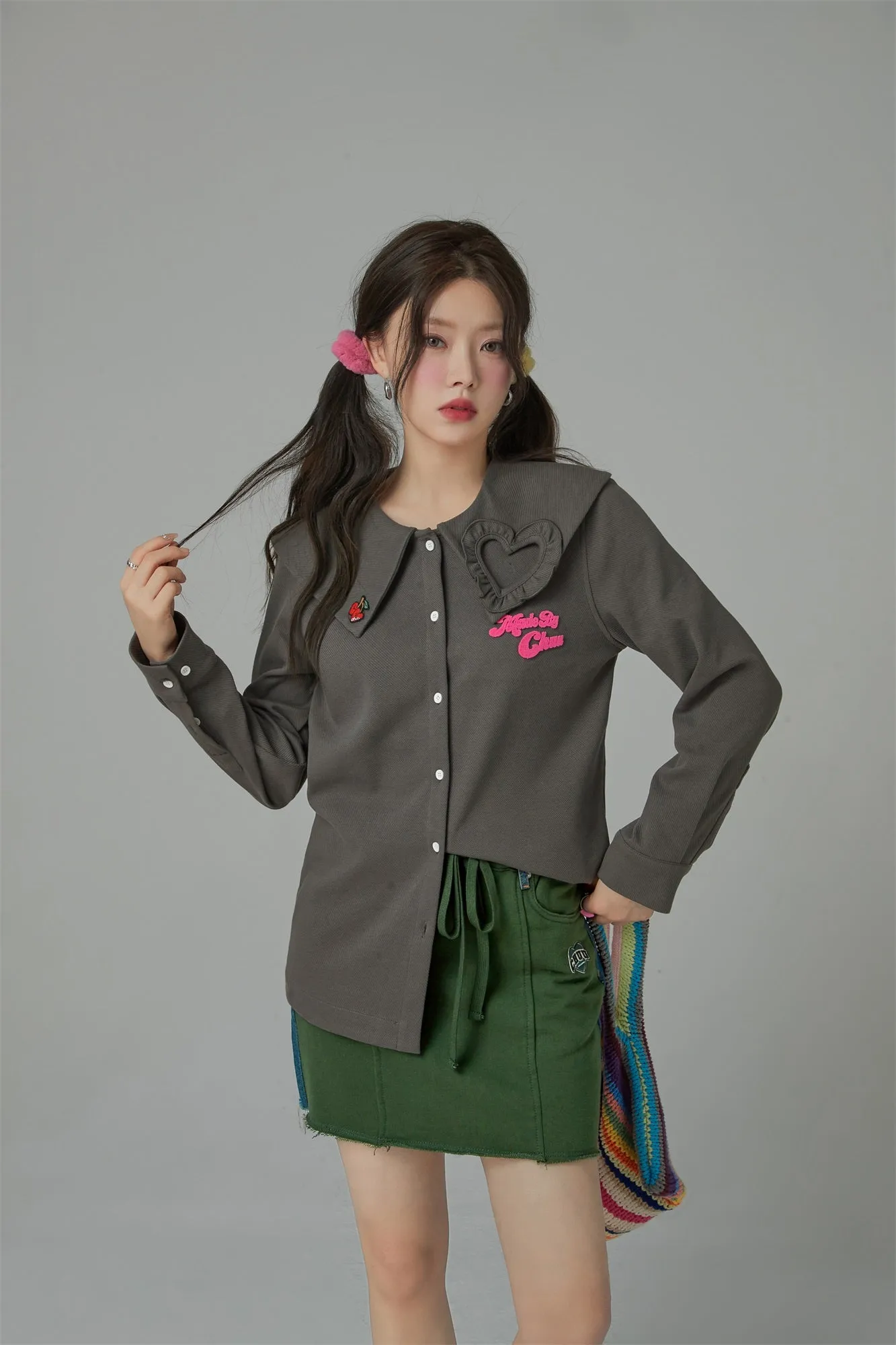 Candy Color Heart Polo Collar Shirt