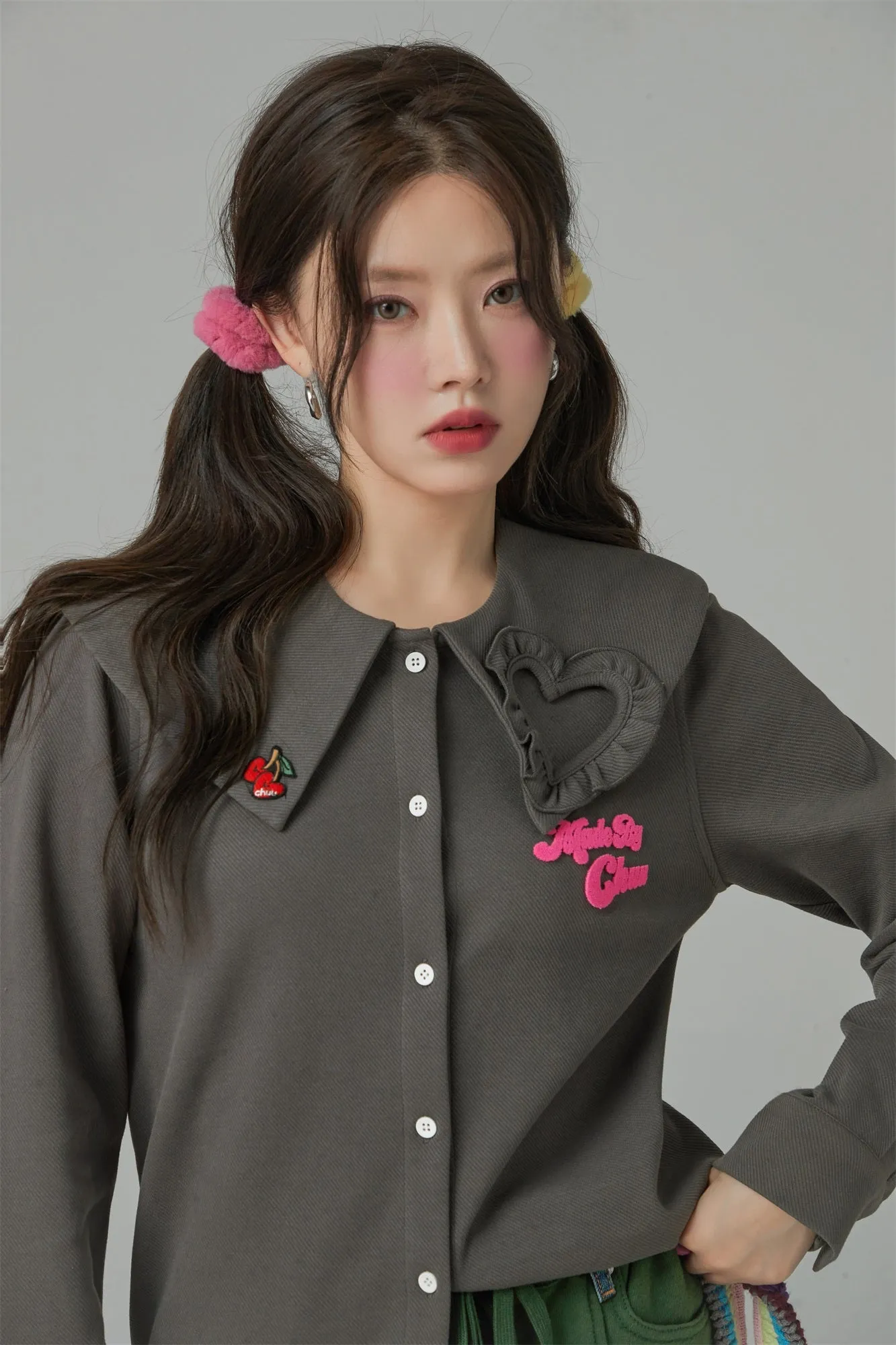 Candy Color Heart Polo Collar Shirt