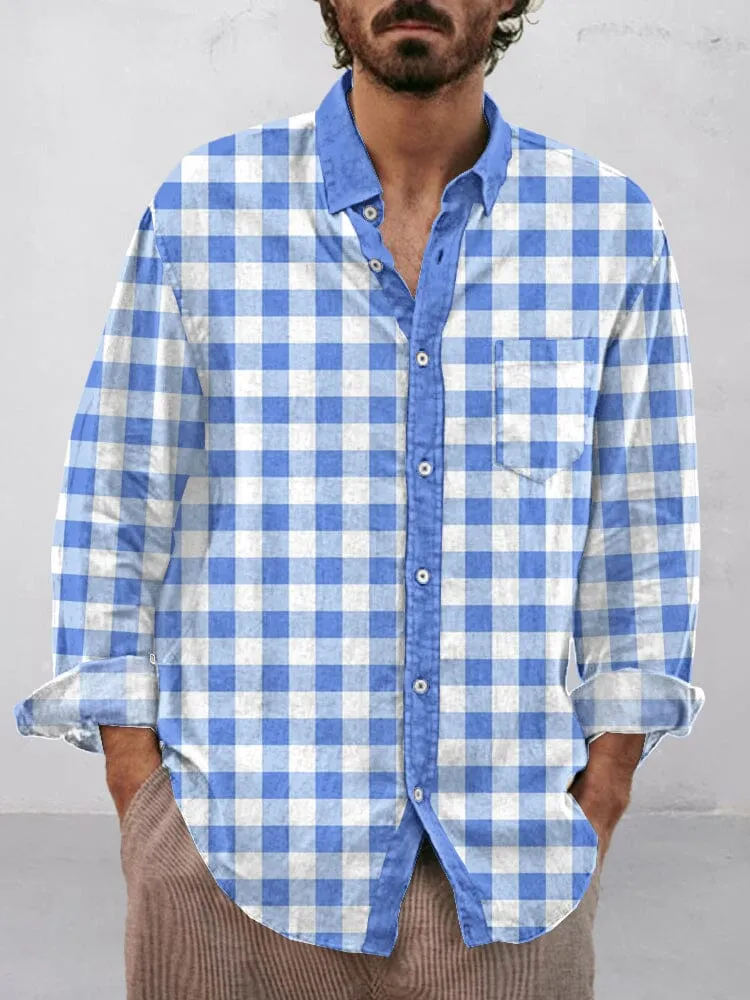 Casual Plaid Cotton Linen Shirt