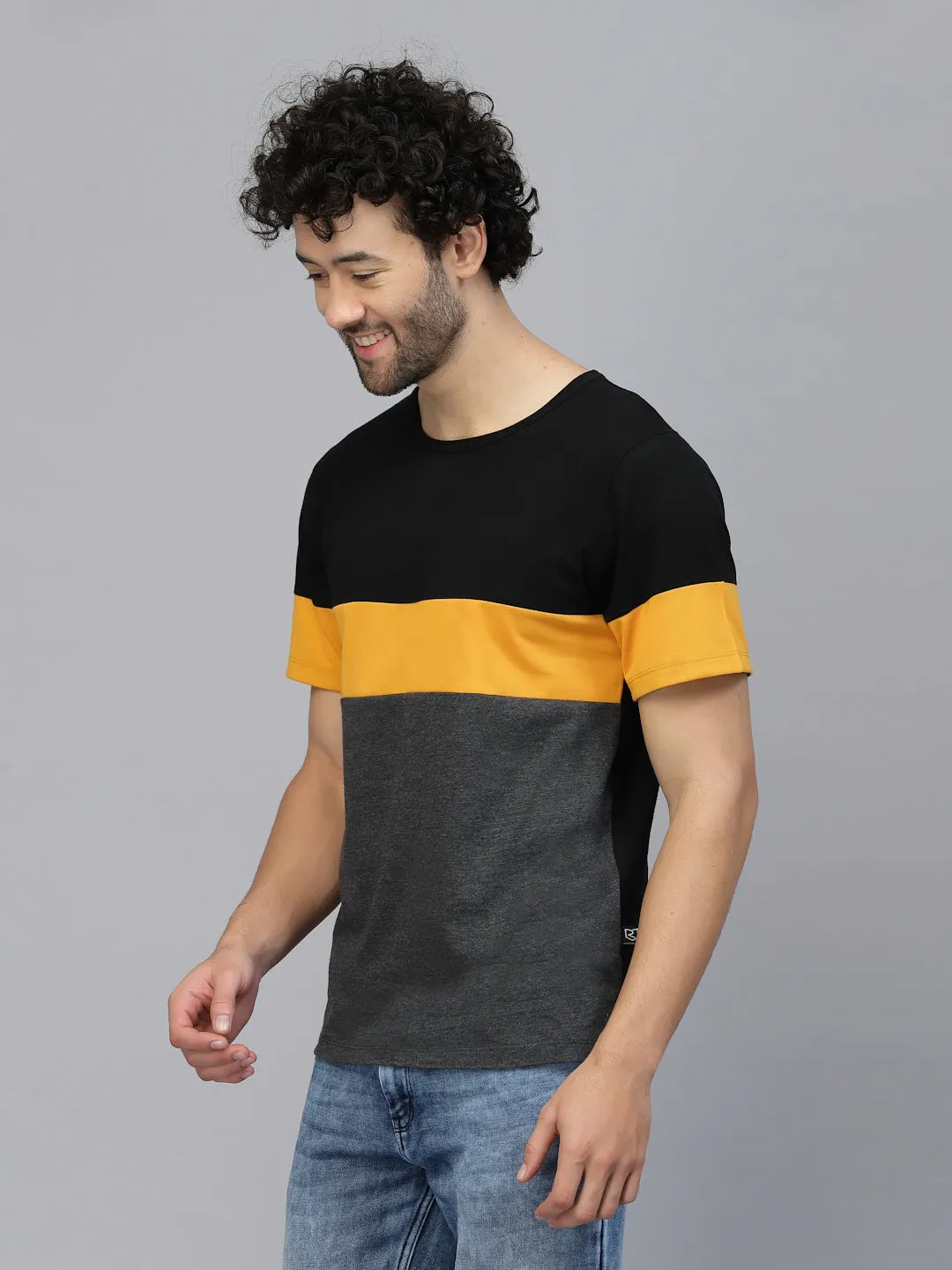 Charcoal Melange Colorblocked Half Sleeves Jersey T-shirt