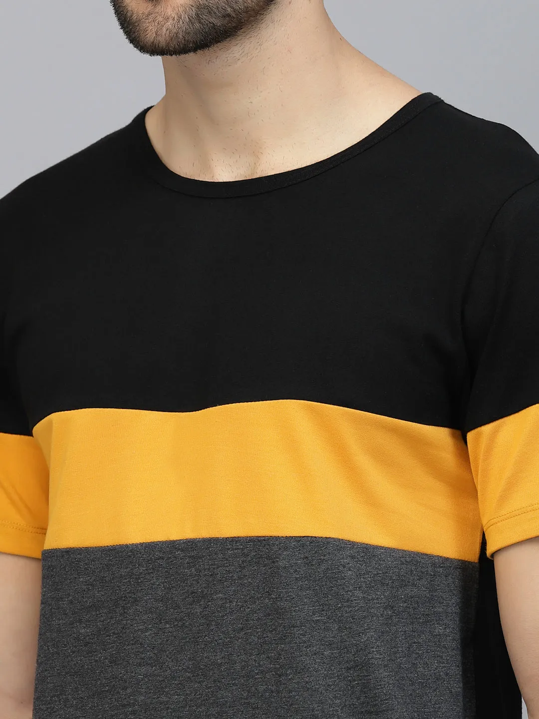 Charcoal Melange Colorblocked Half Sleeves Jersey T-shirt