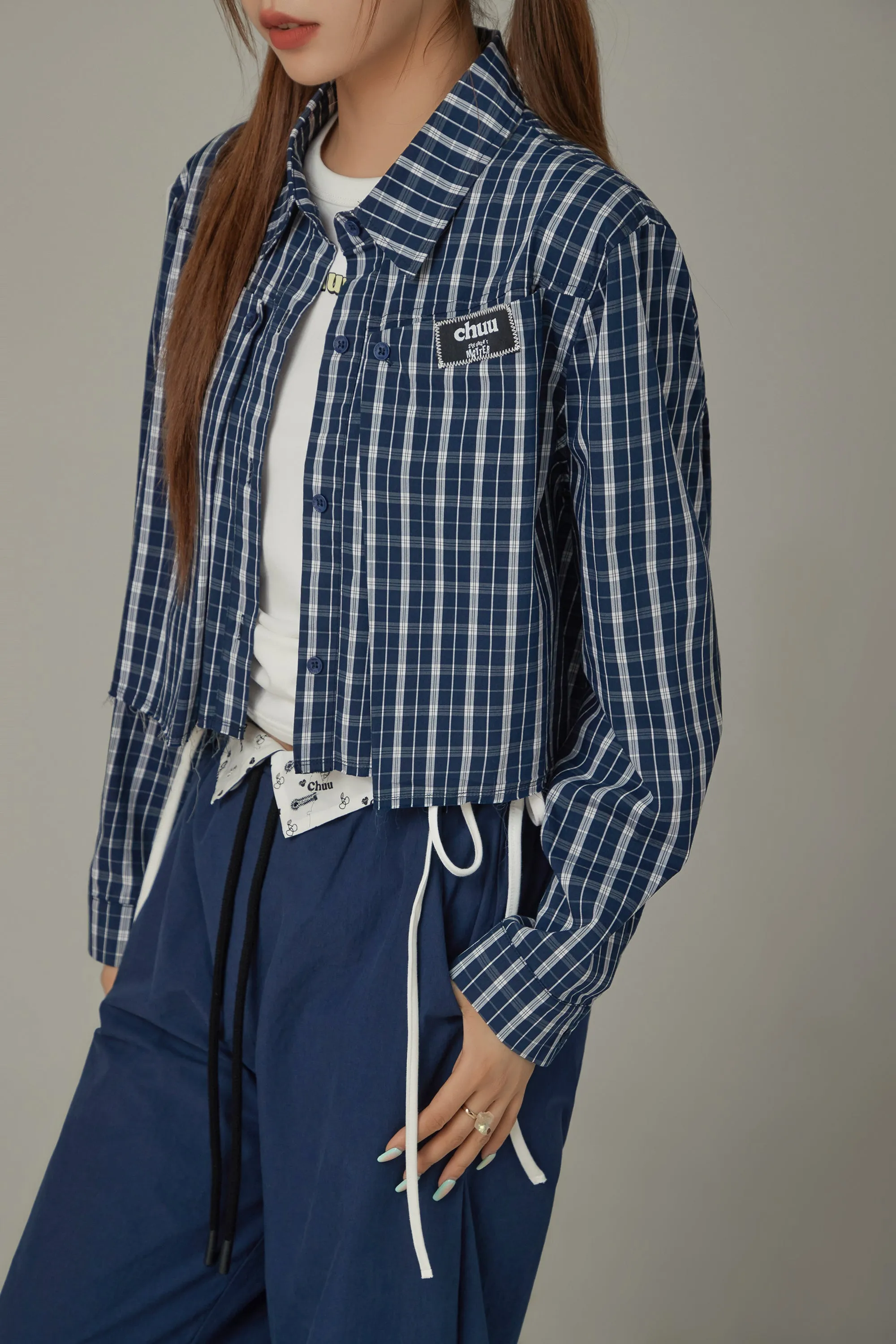 Checked Loose Fit Raw Hem Shirt