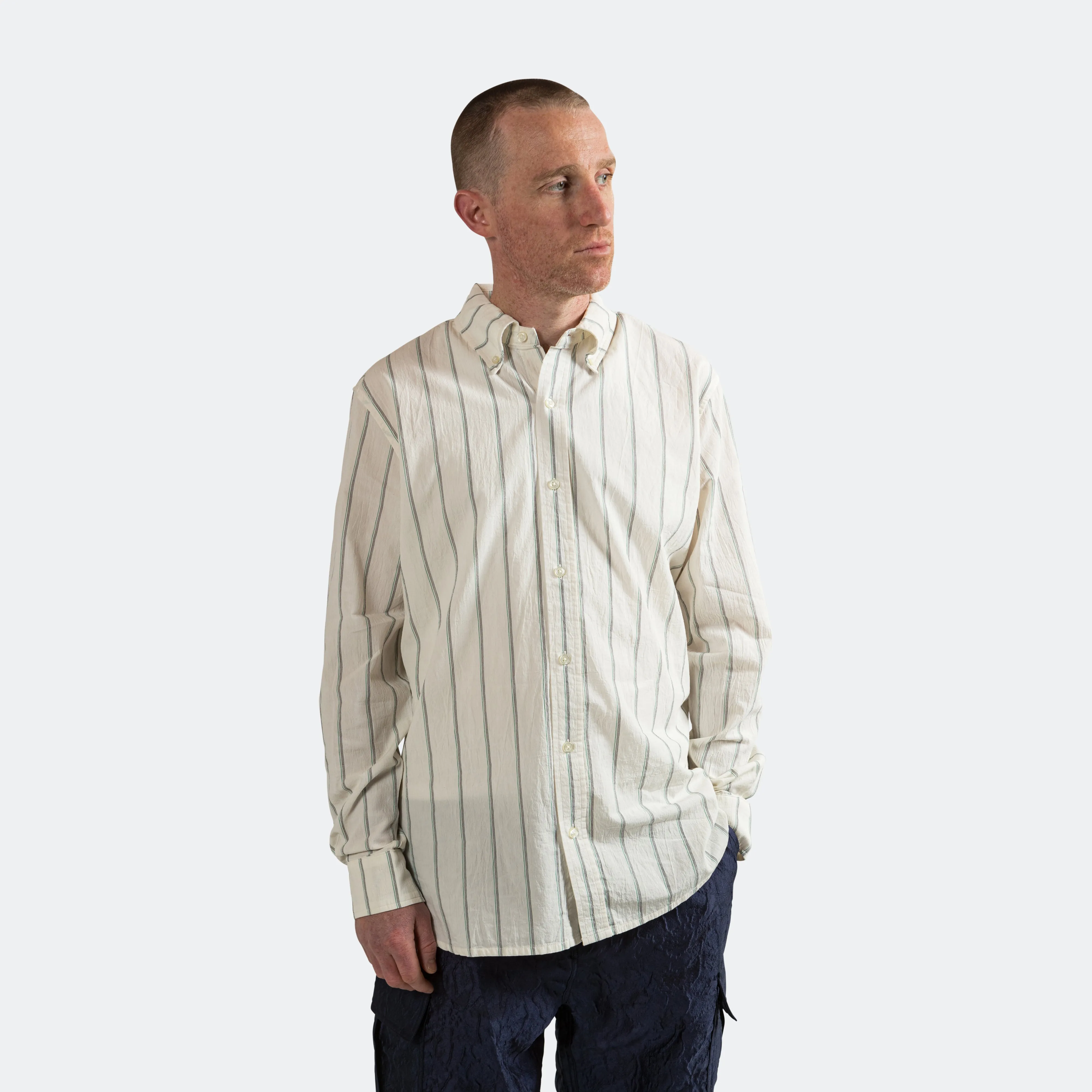 Classic Shirt - White/Green Stripe