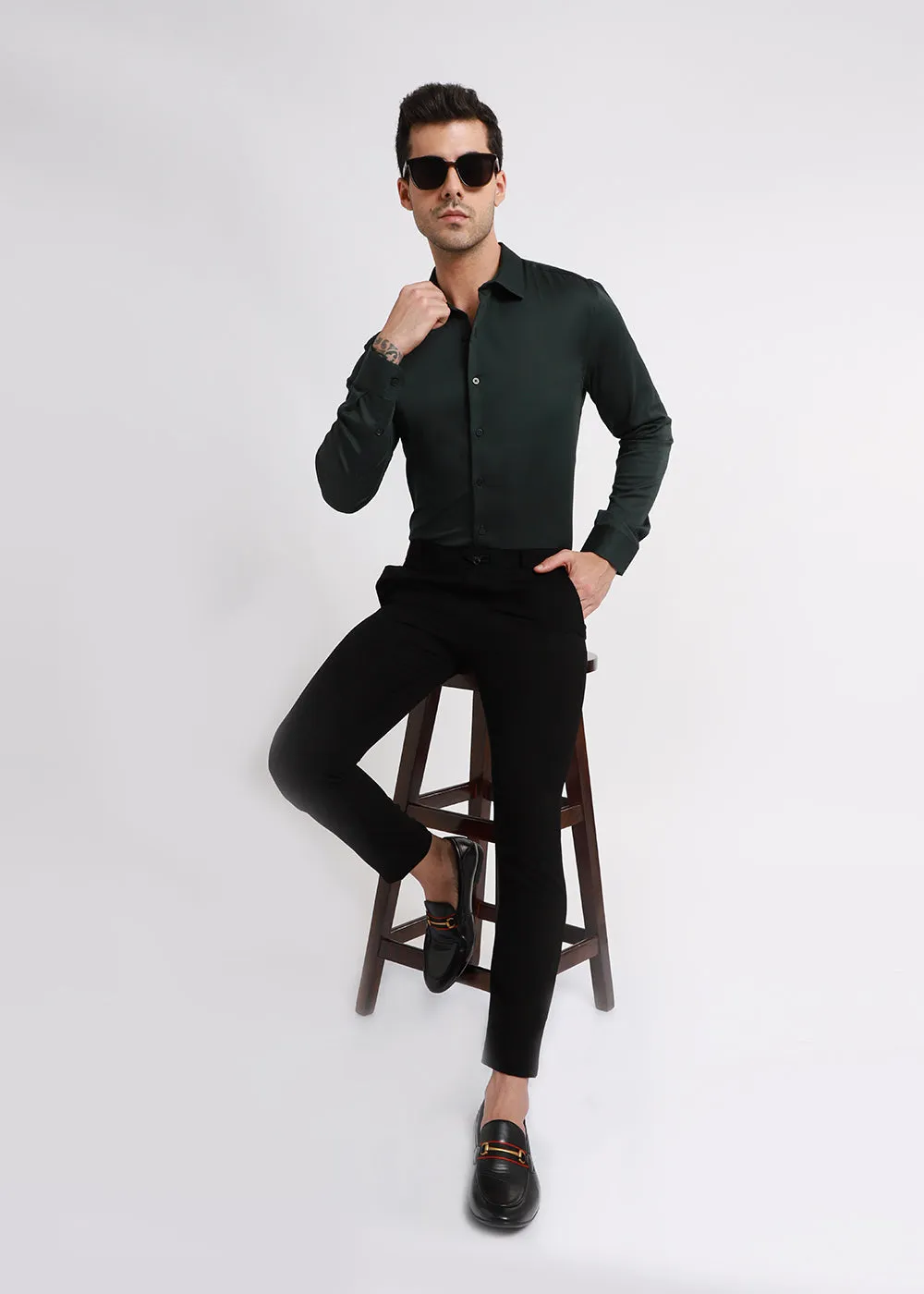 Dark Green Satin Shirt