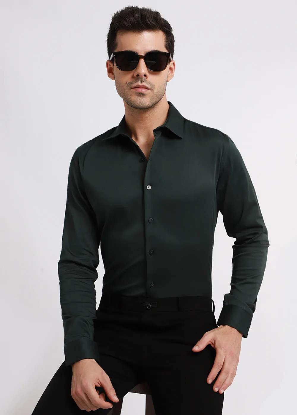 Dark Green Satin Shirt