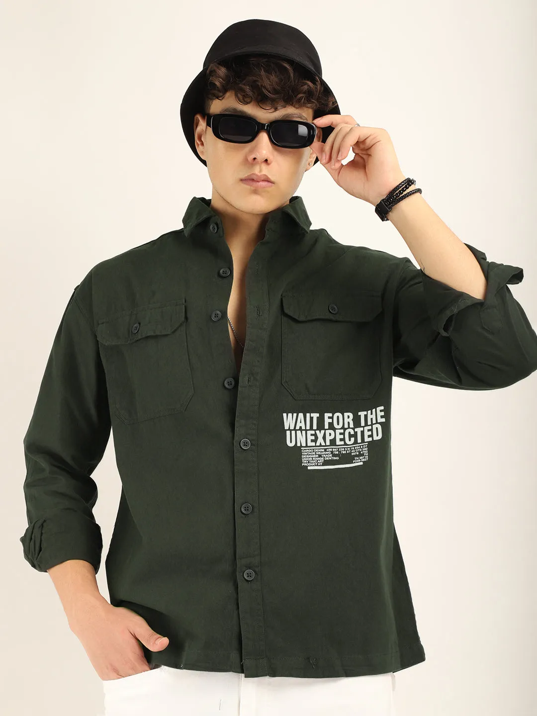 Dark Green Twill Solid Plain Shirt