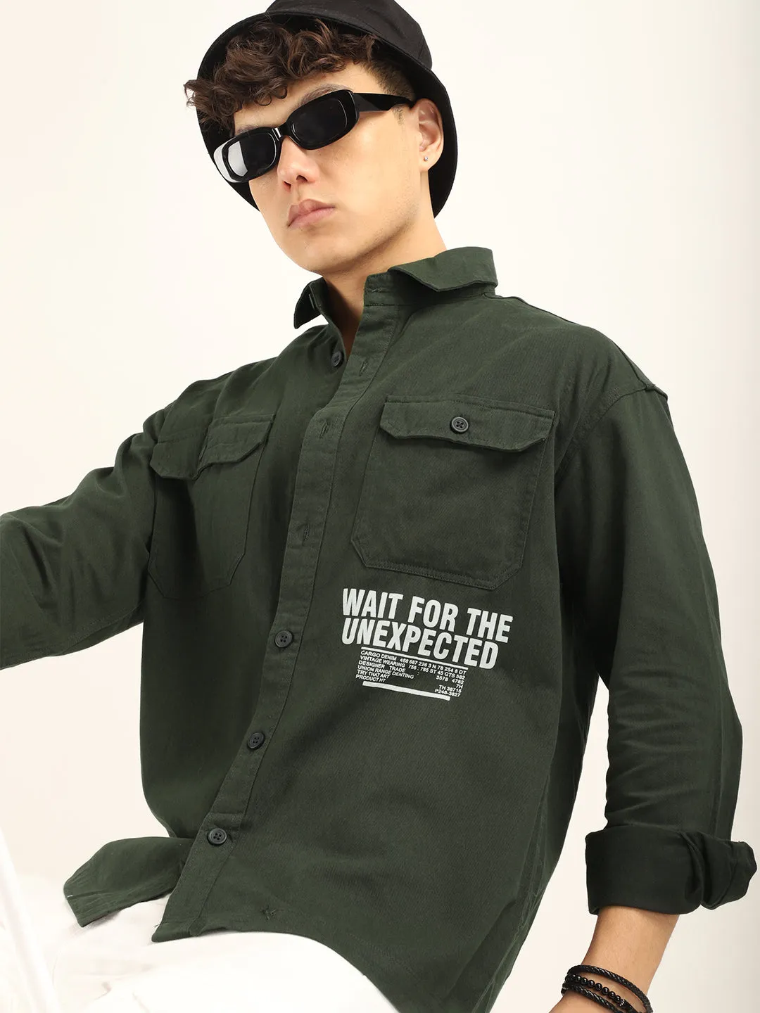 Dark Green Twill Solid Plain Shirt