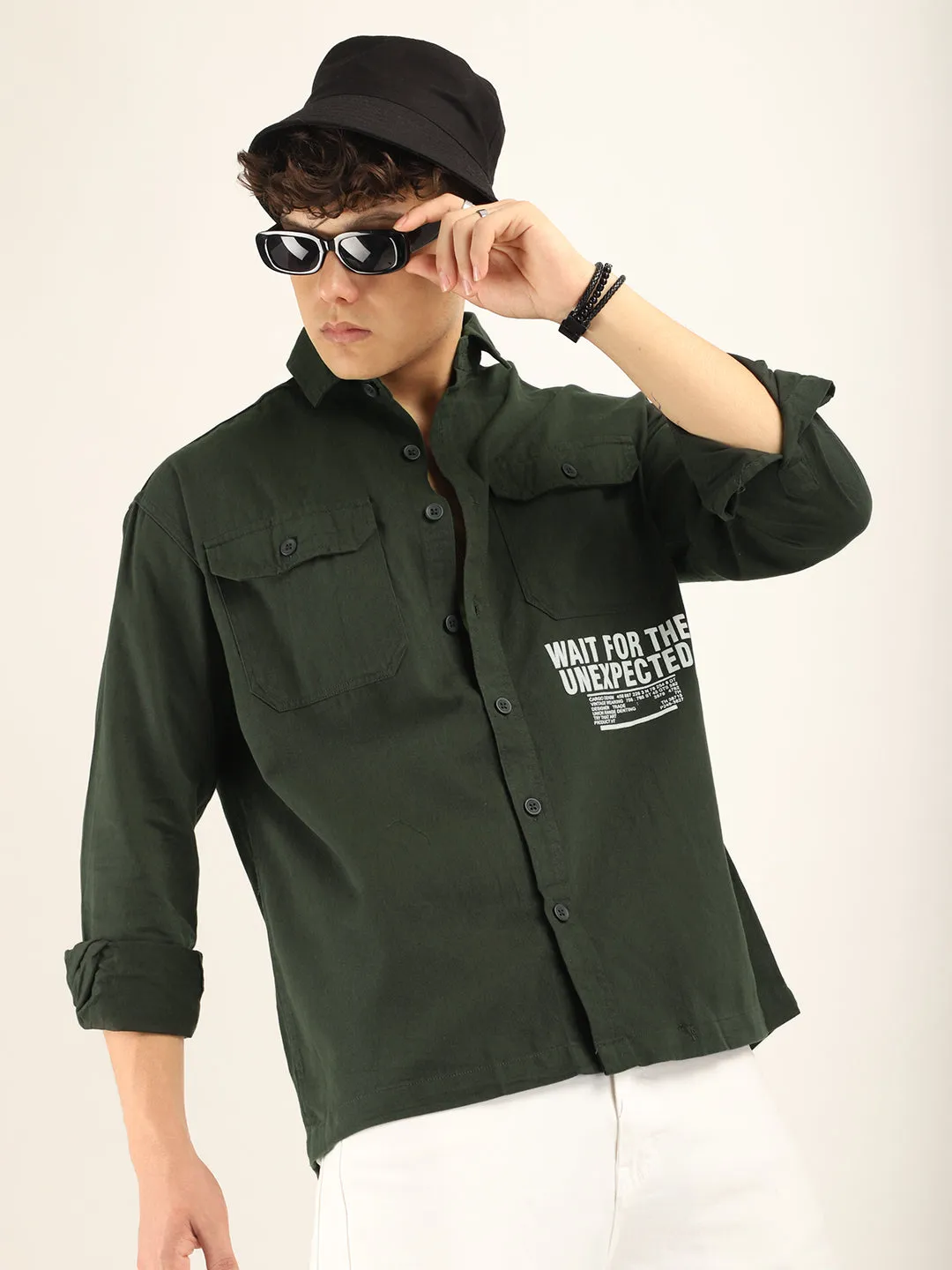 Dark Green Twill Solid Plain Shirt