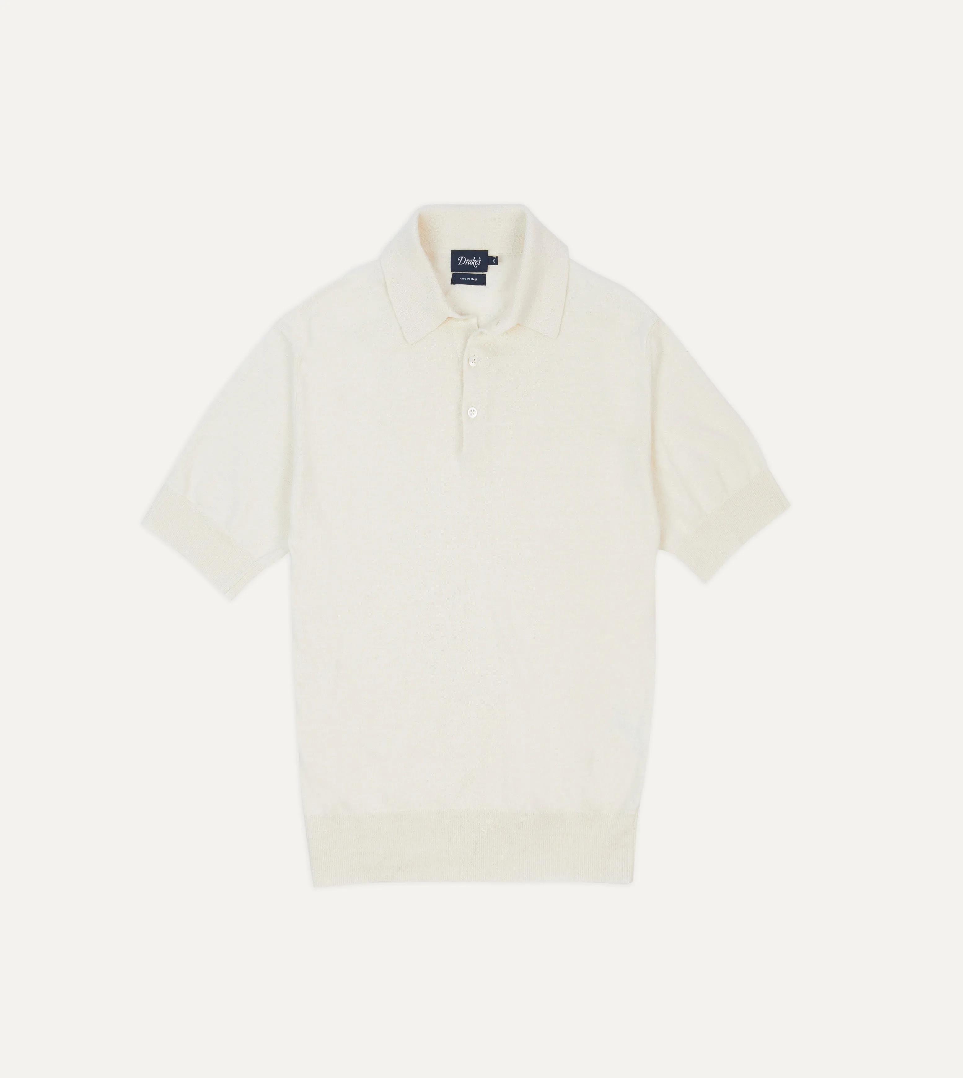 Ecru Knitted Crepe Cotton Short-Sleeve Polo Shirt