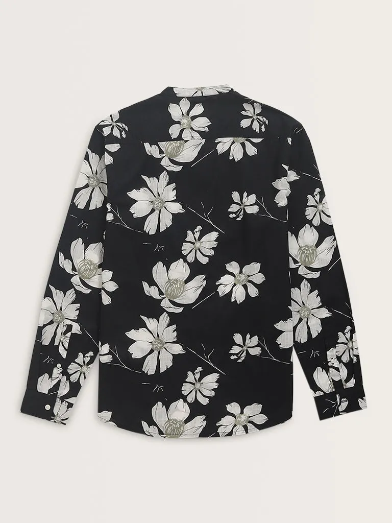 ETA Black Floral Printed Resort-Fit Cotton Shirt