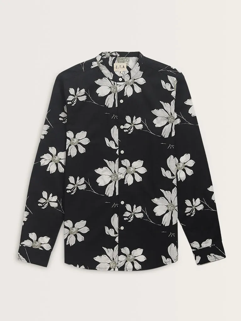 ETA Black Floral Printed Resort-Fit Cotton Shirt