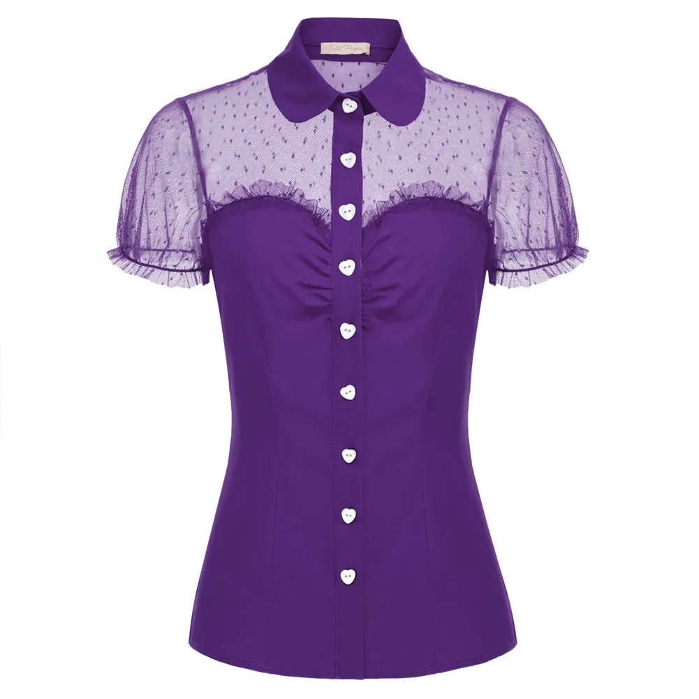 Fans Look of 1950s Retro Vintage Shirts Polka Dots Mesh Rockabilly Blouse Tops