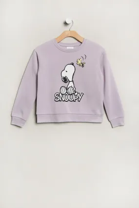 Girls' Peanuts Snoopy And Woodstock Graphic Crew Neck Sweatshirt