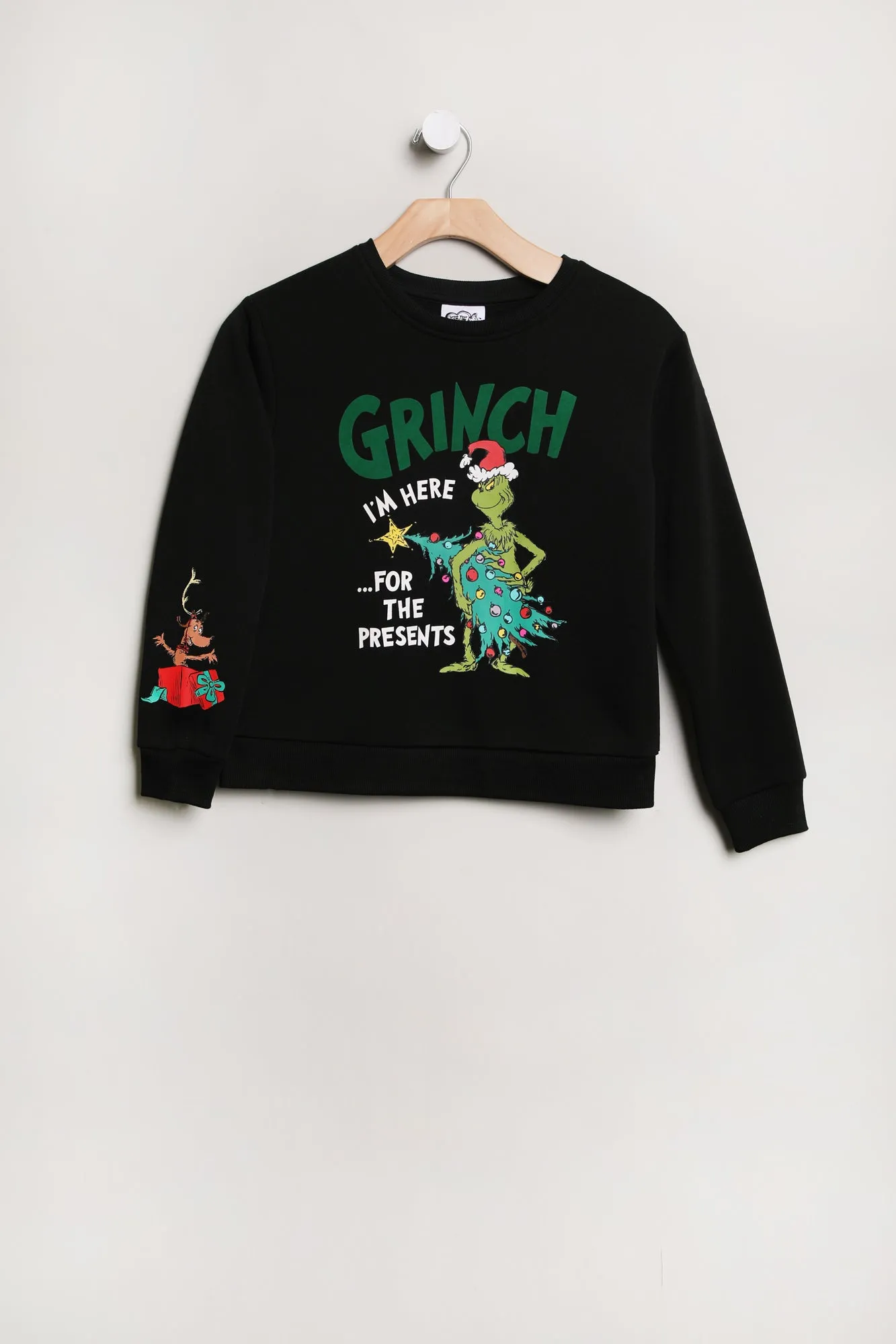 Girls' The Grinch And Max I'm Here For The Presents Graphic Crew Neck Sweatshirt