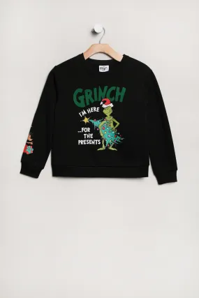 Girls' The Grinch And Max I'm Here For The Presents Graphic Crew Neck Sweatshirt