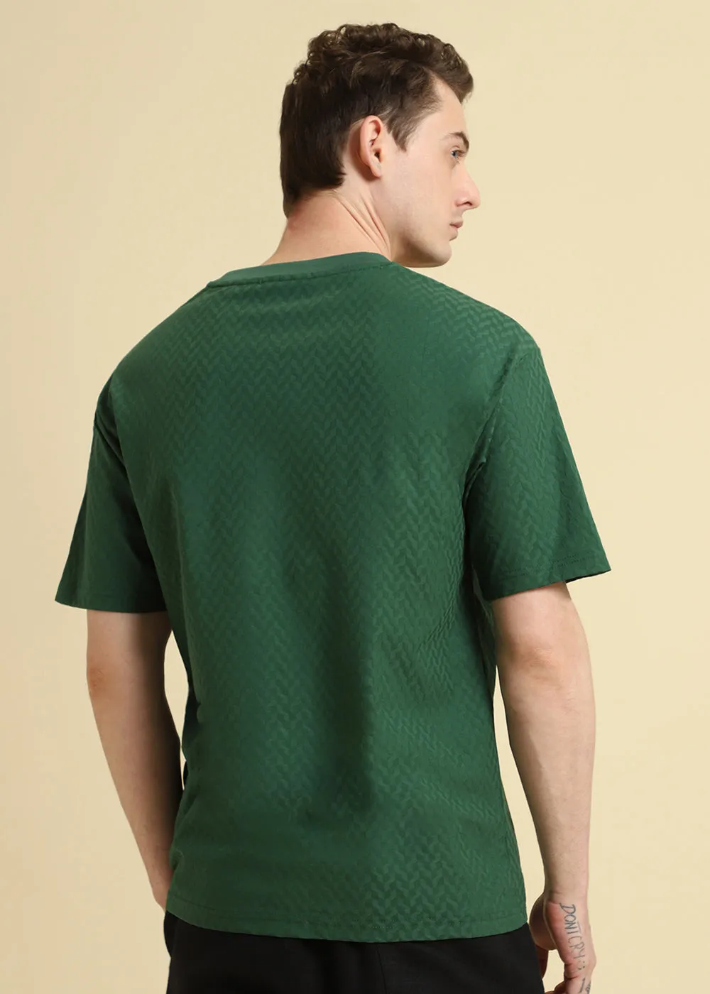 Green Textured Weave Oversized T-shirt