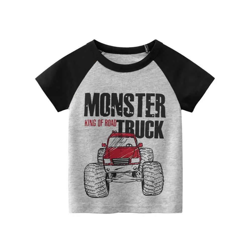 GREY & BLACK MONSTER TRUCK PRINTED GRAPHIC T-SHIRT