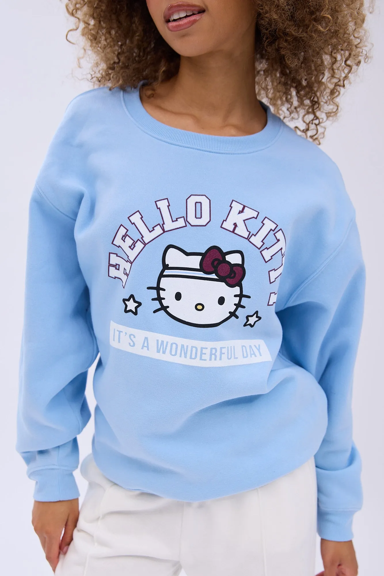 Hello Kitty It's A Wonderful Day Graphic Crew Neck Relaxed Sweatshirt