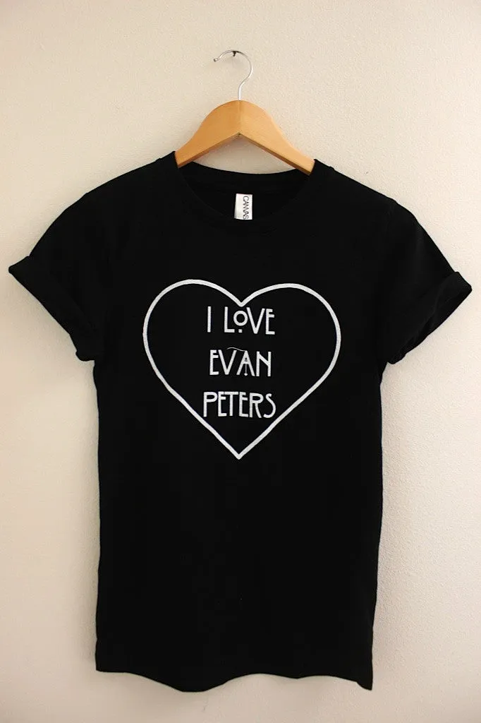 I Love Evan Peters Black Graphic Unisex Tee