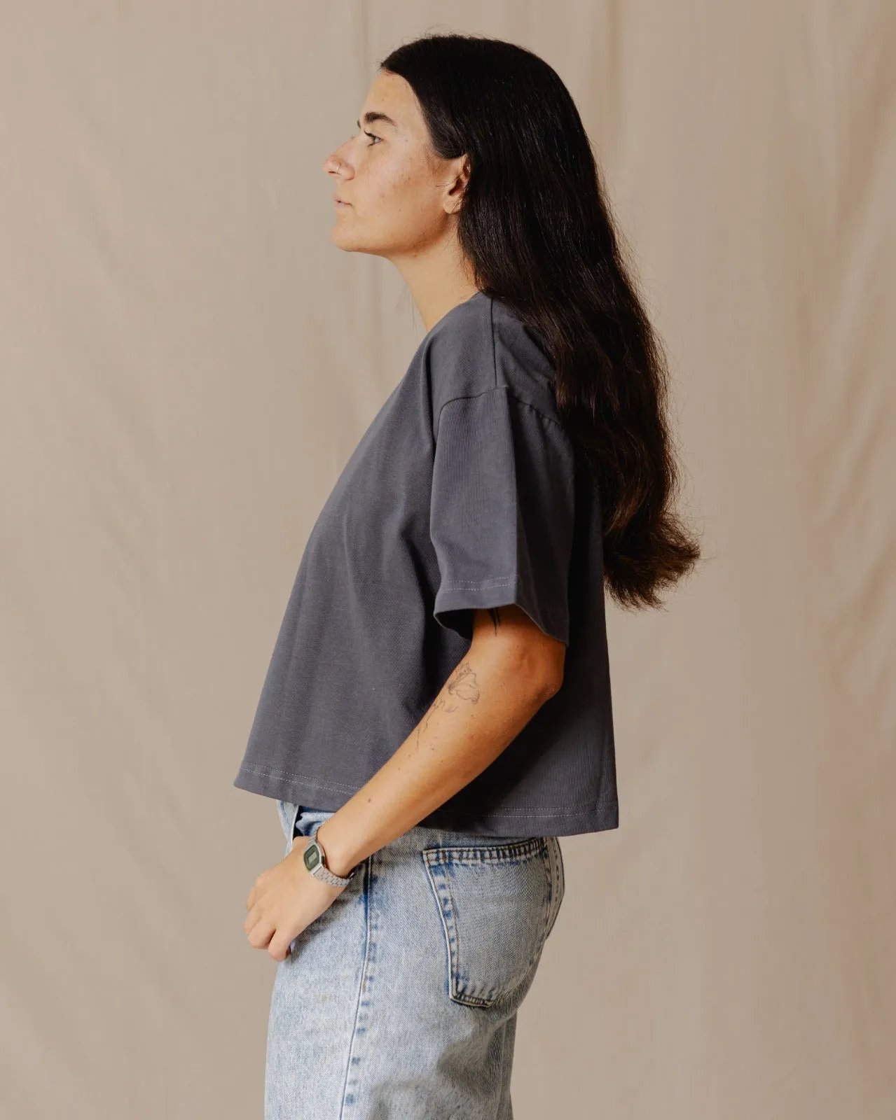 Indian Elephant Cropped Tee Charcoal Grey