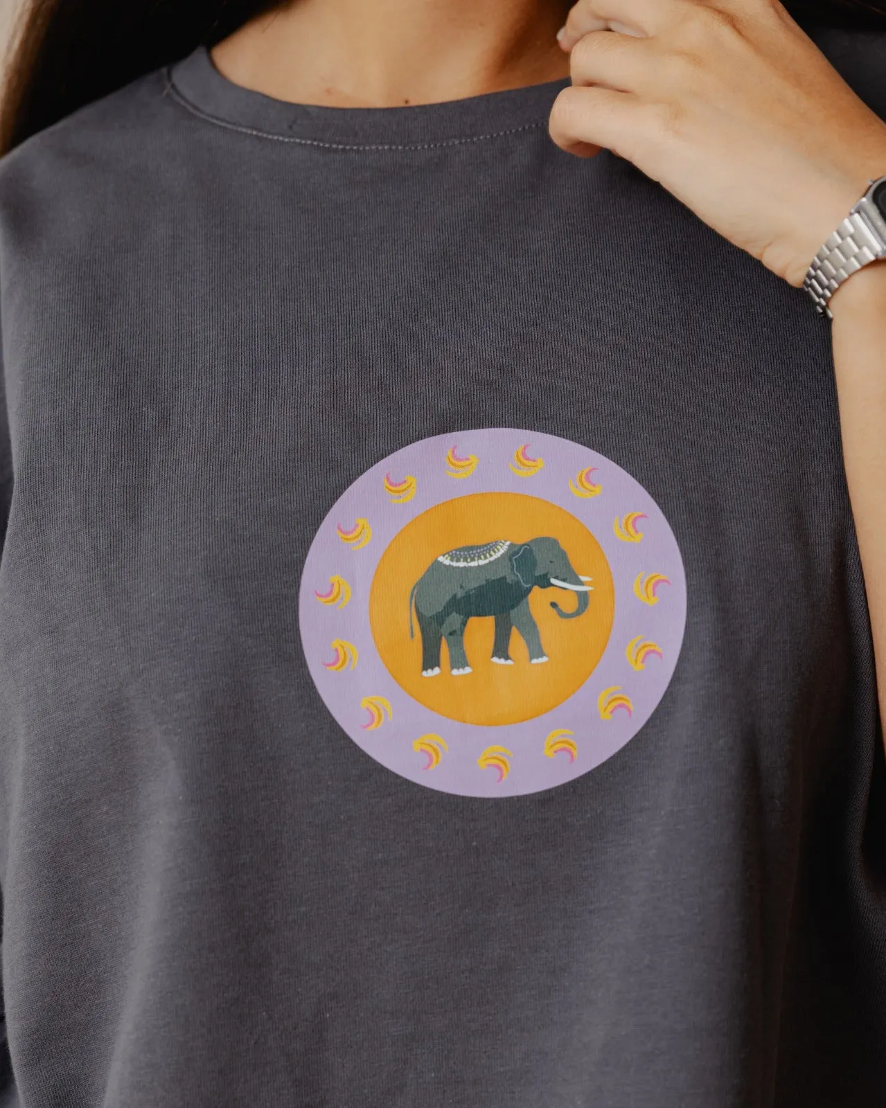 Indian Elephant Cropped Tee Charcoal Grey