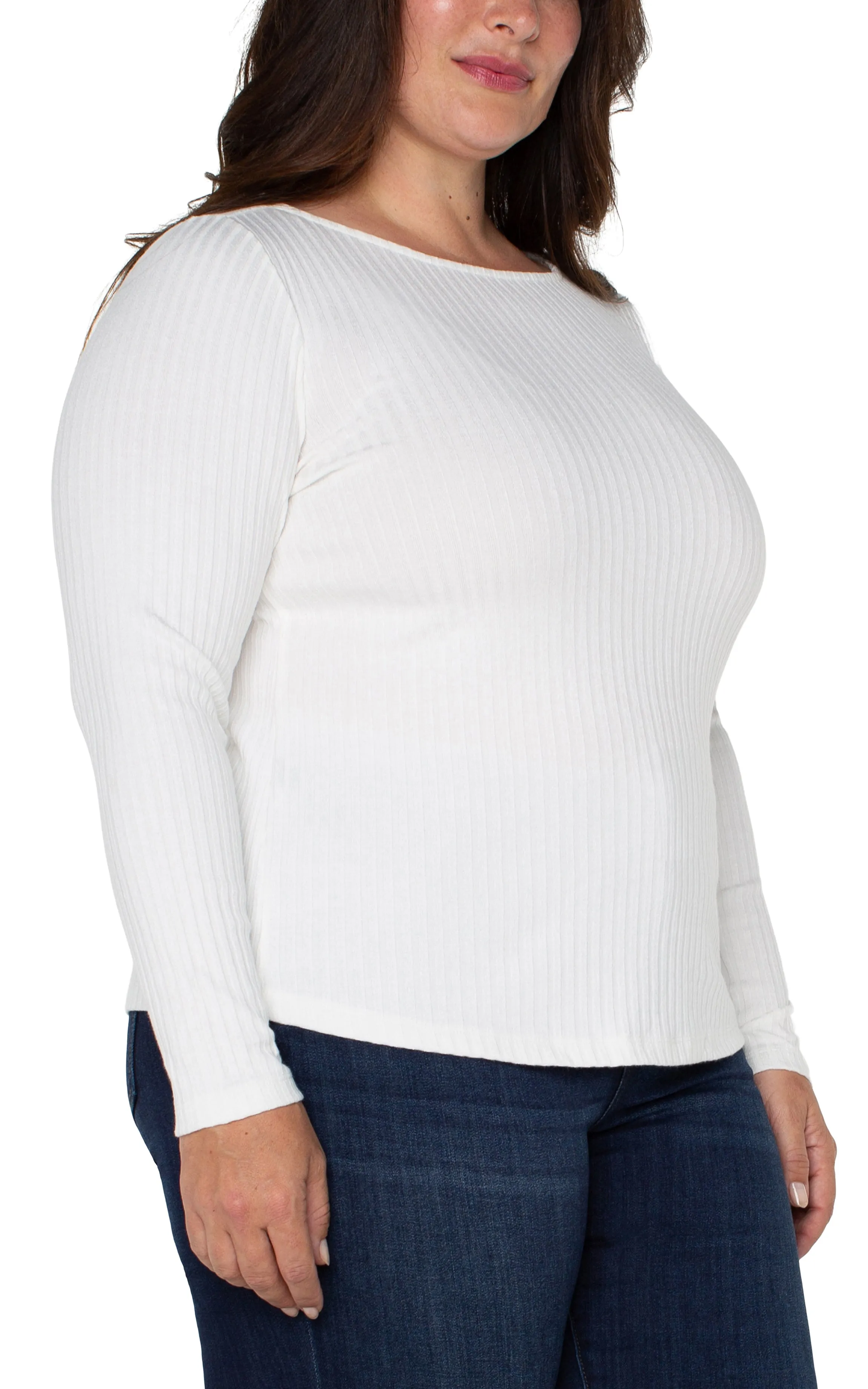 LONG SLEEVE BOAT NECK KNIT TOP