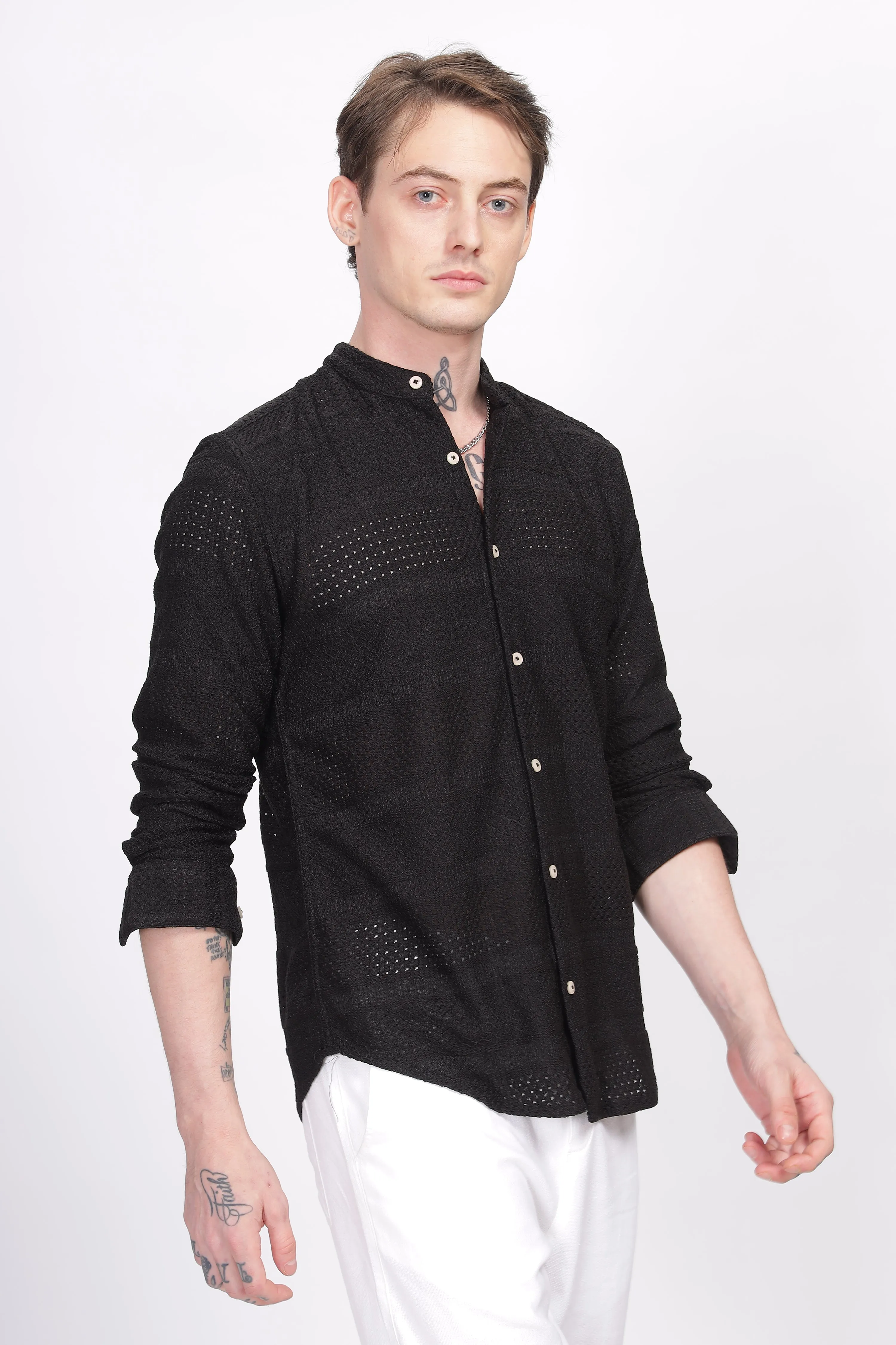 Mandarin Collar Black Shirt