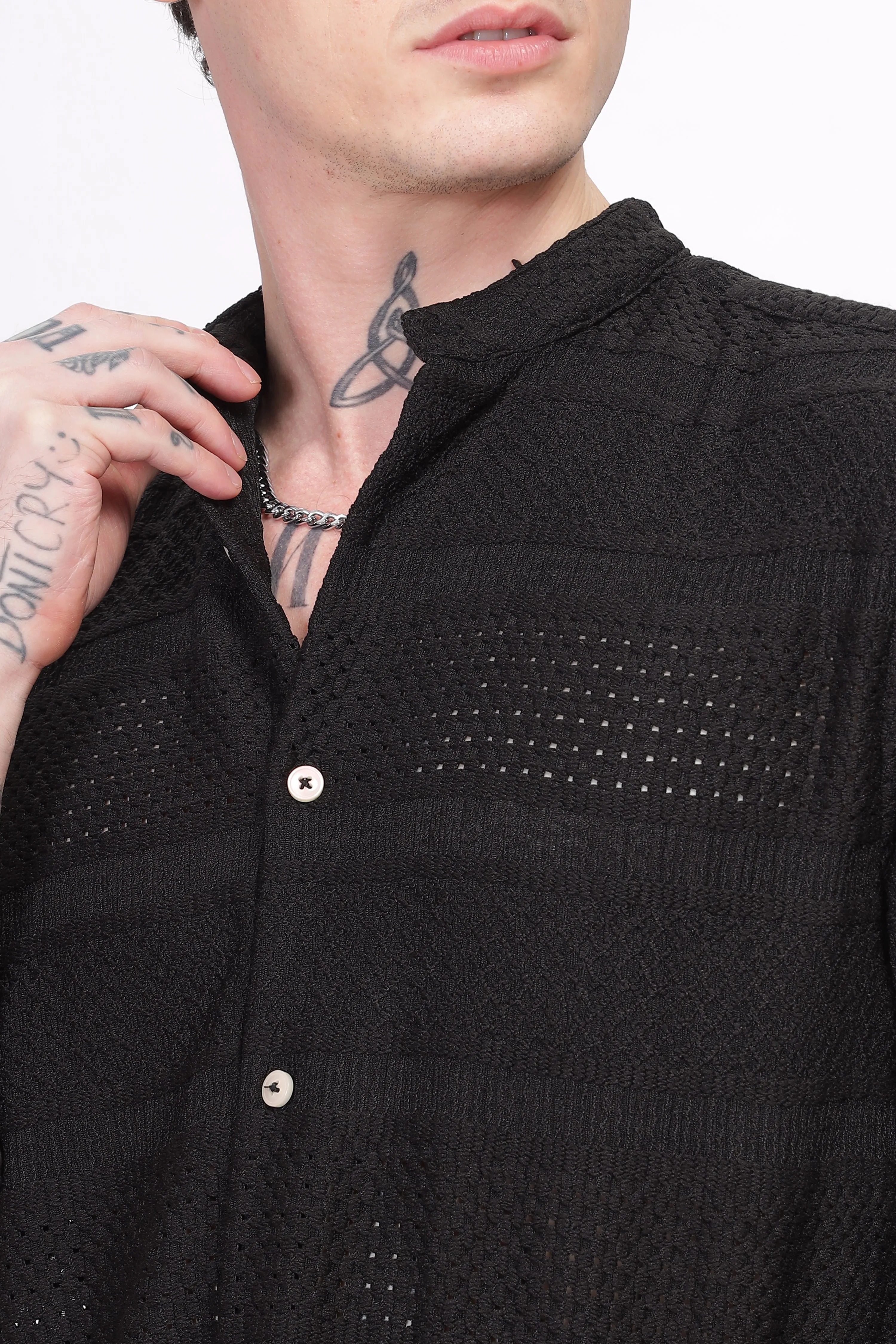 Mandarin Collar Black Shirt