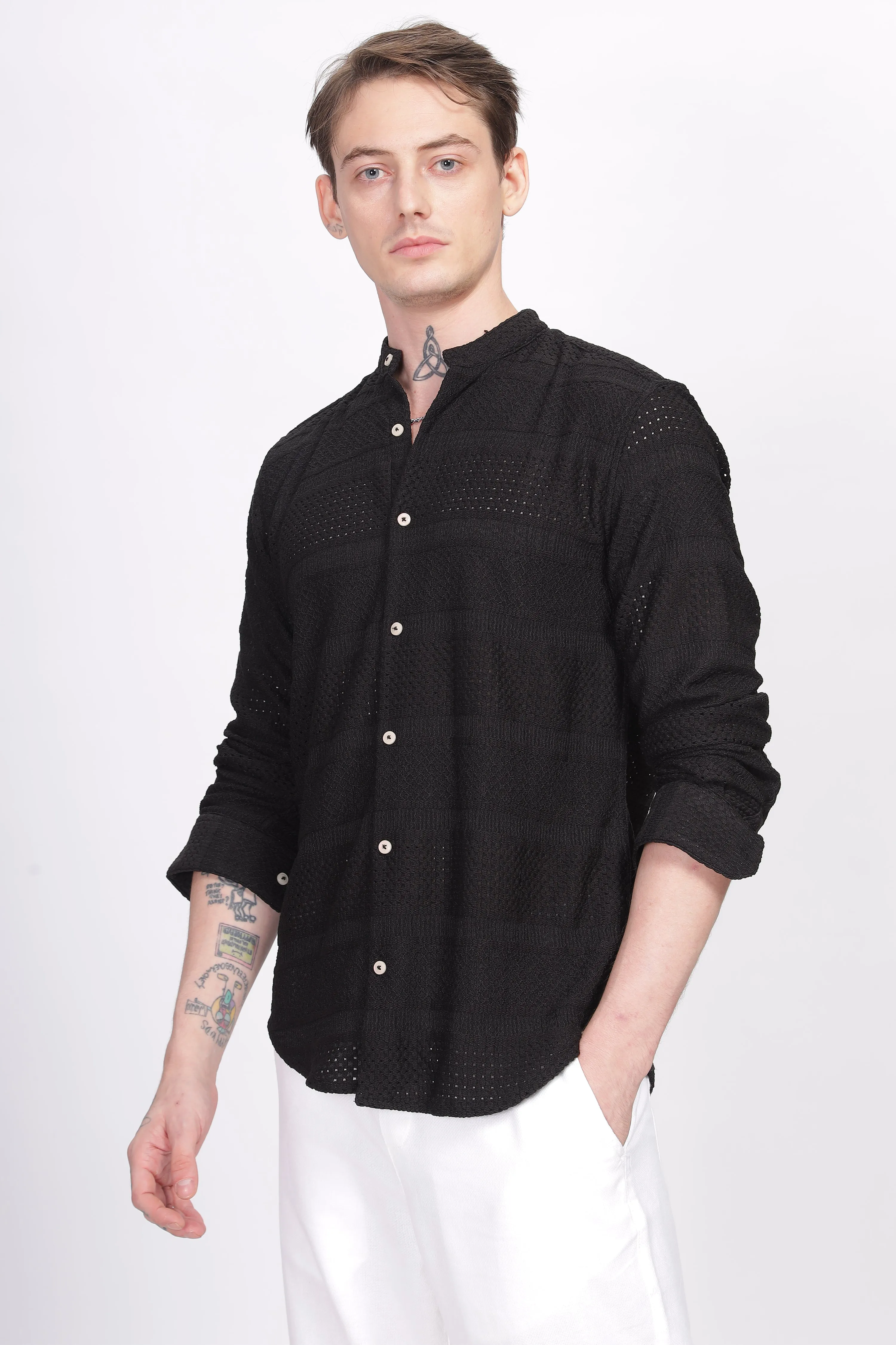 Mandarin Collar Black Shirt