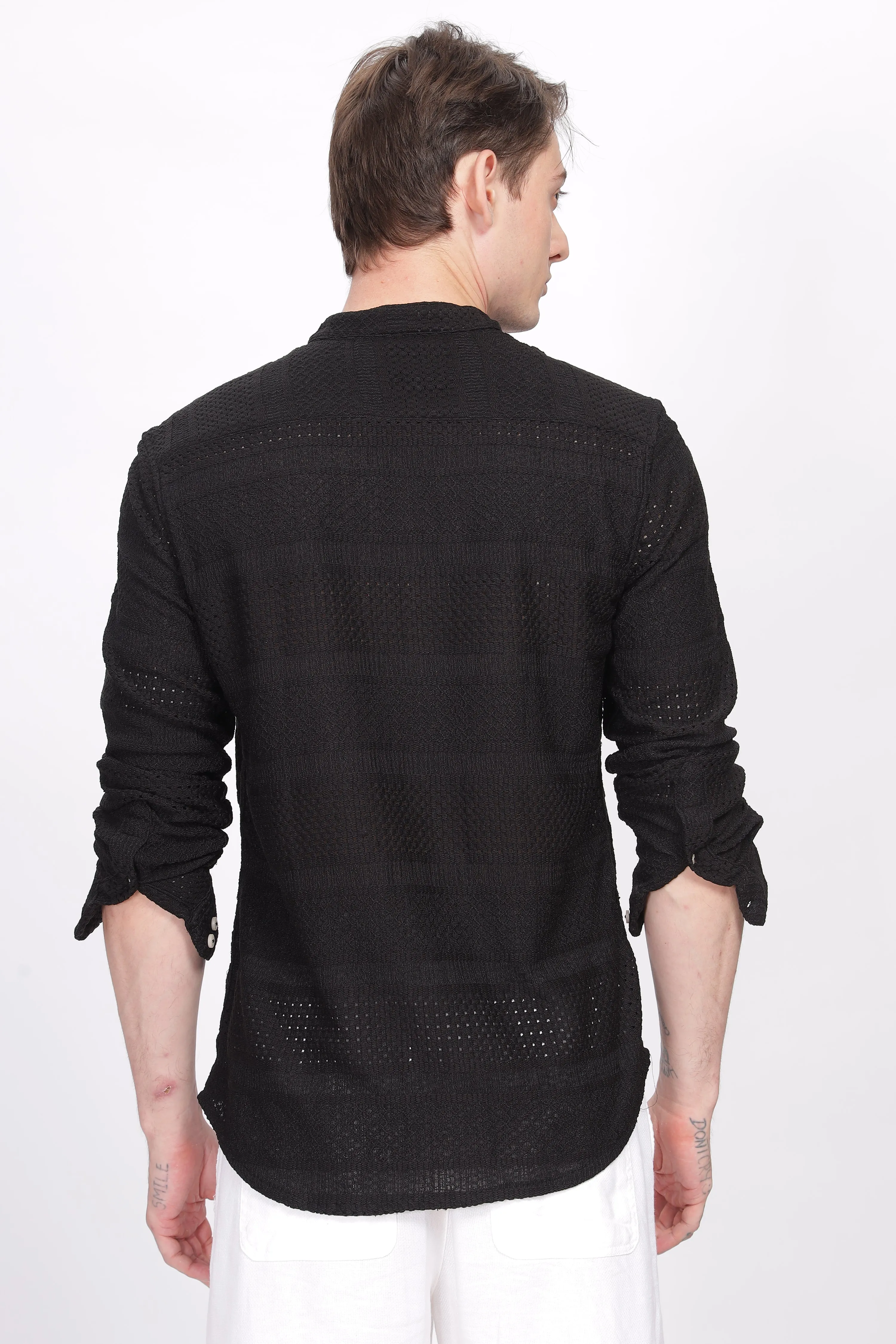 Mandarin Collar Black Shirt