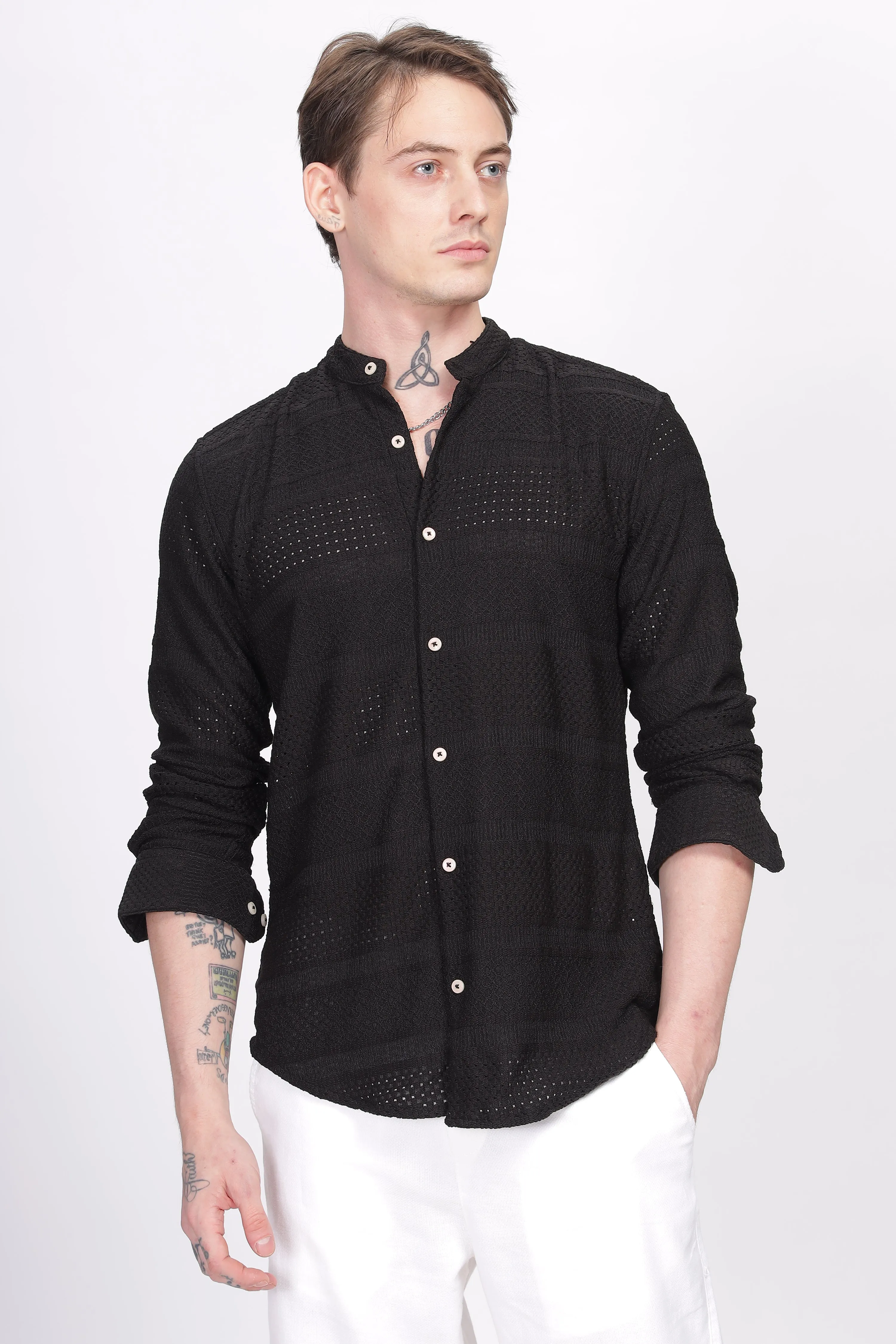 Mandarin Collar Black Shirt