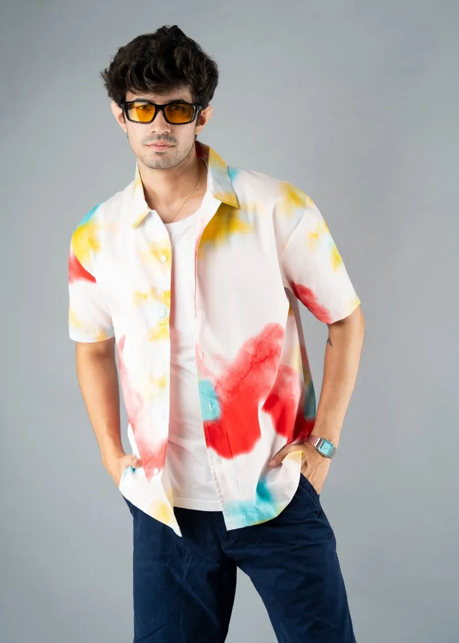 Mens Cuban Collar Printed Casual Shirt