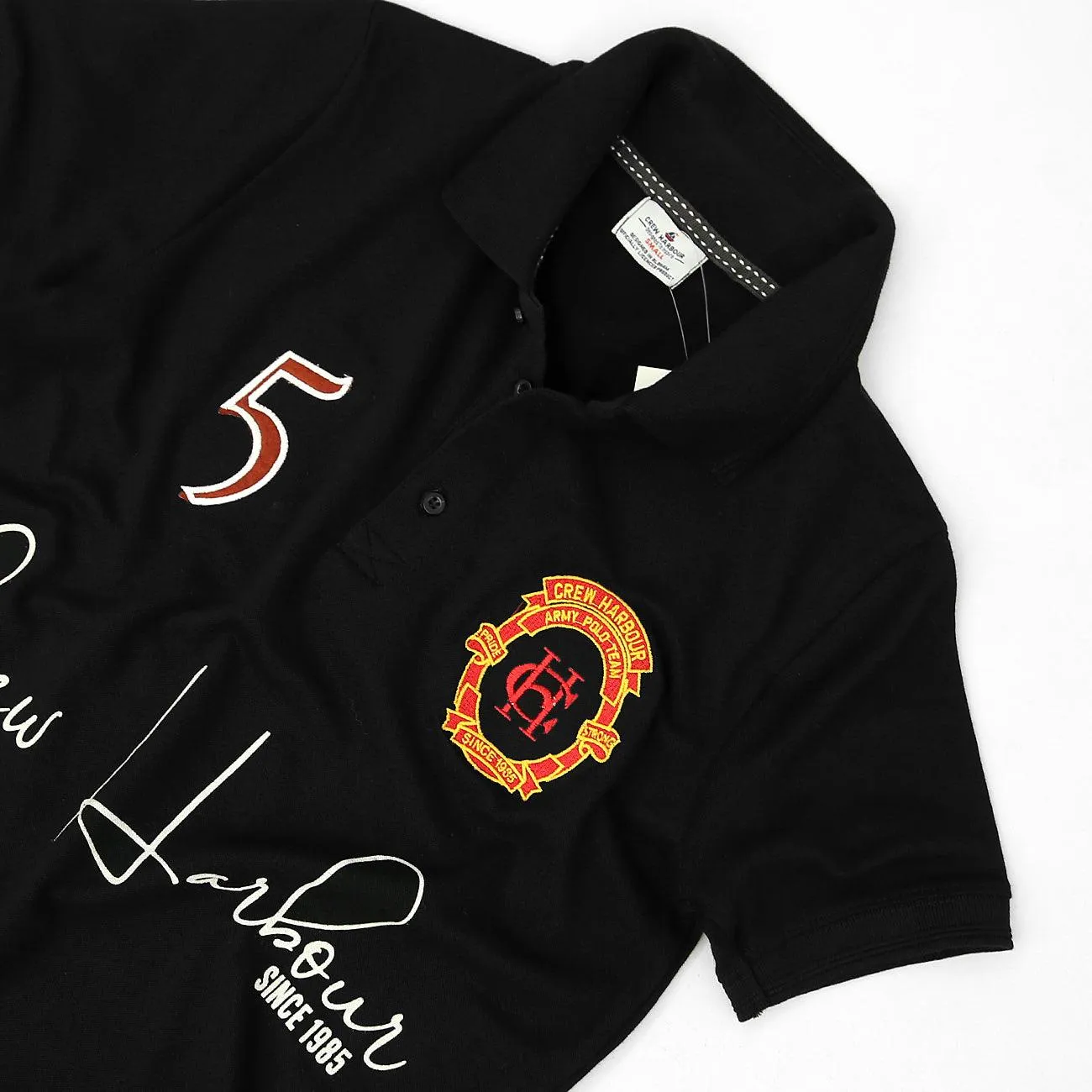 Mens Premium Quality Black Slim Fit Embellished Embroidered Pique Polo Shirt (CR-11248)