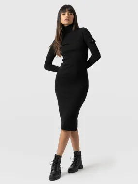 Pocket Roll Neck Dress - Black