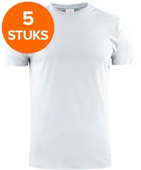 Printer Heavy T-shirt Ronde hals 5 pack wit