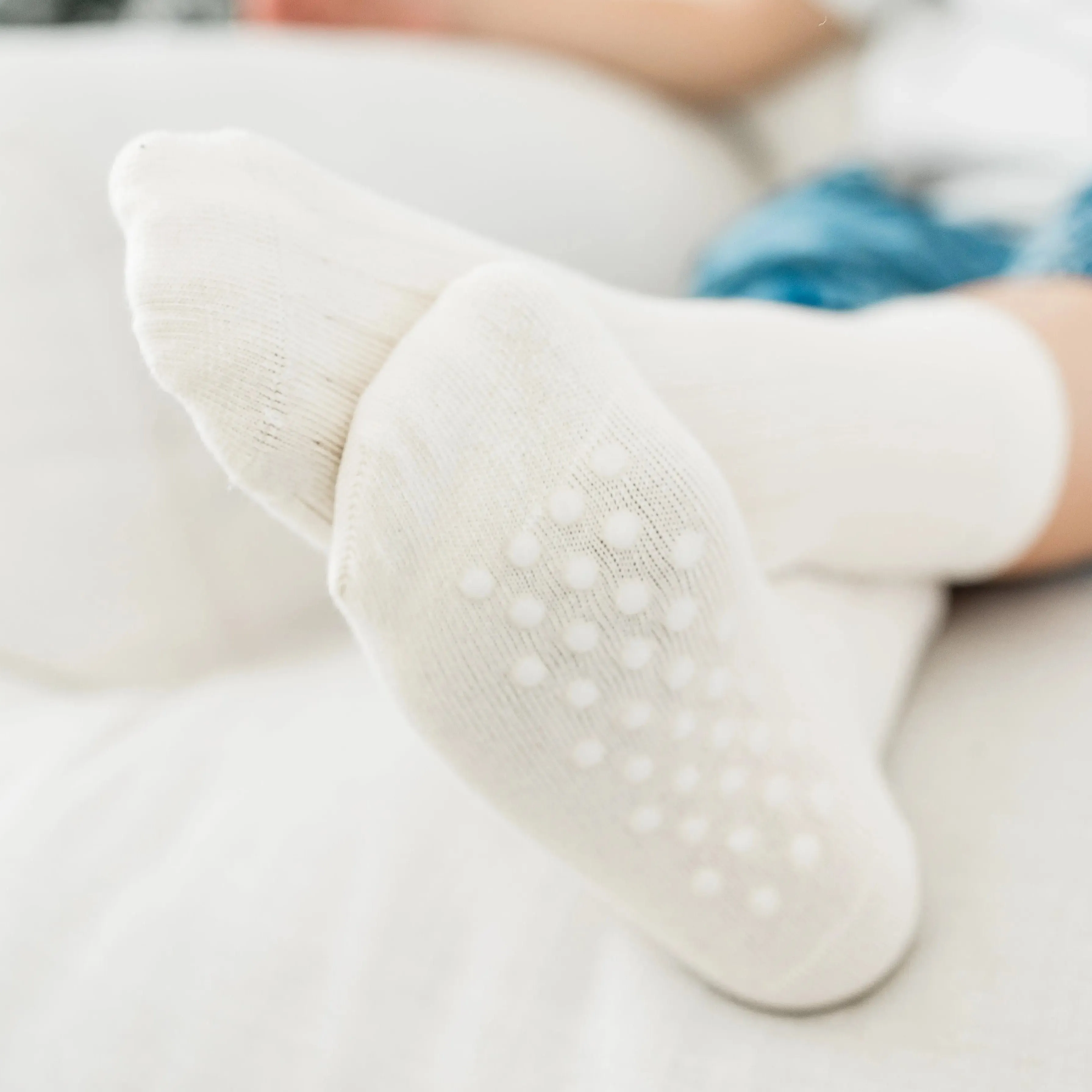 Pure (no dye) Ribbed Kids' Socks With Grips - 98% Organic Cotton